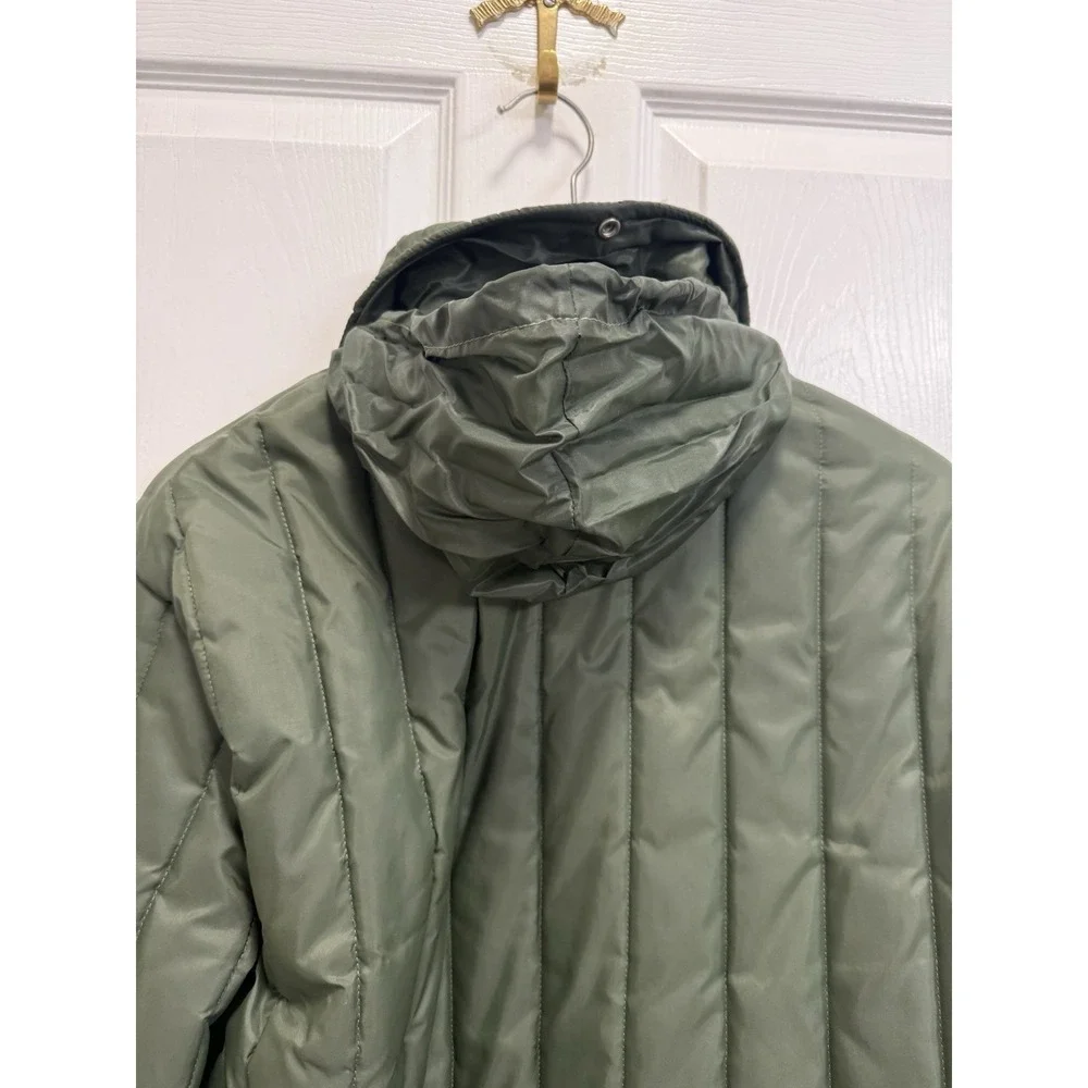 Vintage 70s Sears Coat Mens LT Green Nylon Puffer Work Insulated Workwear Hood